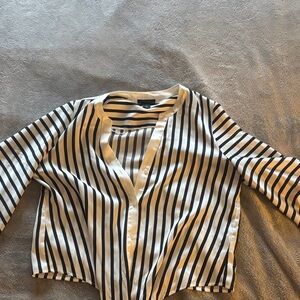 Halogen Black and White Striped Button-Front Blouse